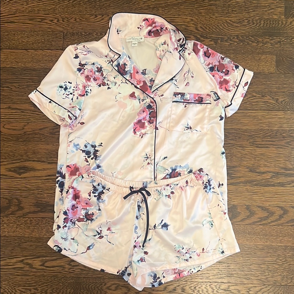Floral Satin Pajama Set - Pink